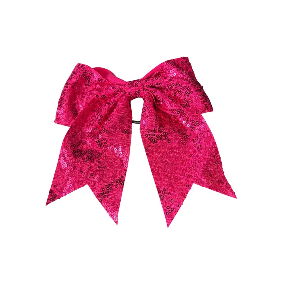Hot Pink Sequin Cheer Bow Hair Tie Large Sparkly Dance Gymnastics